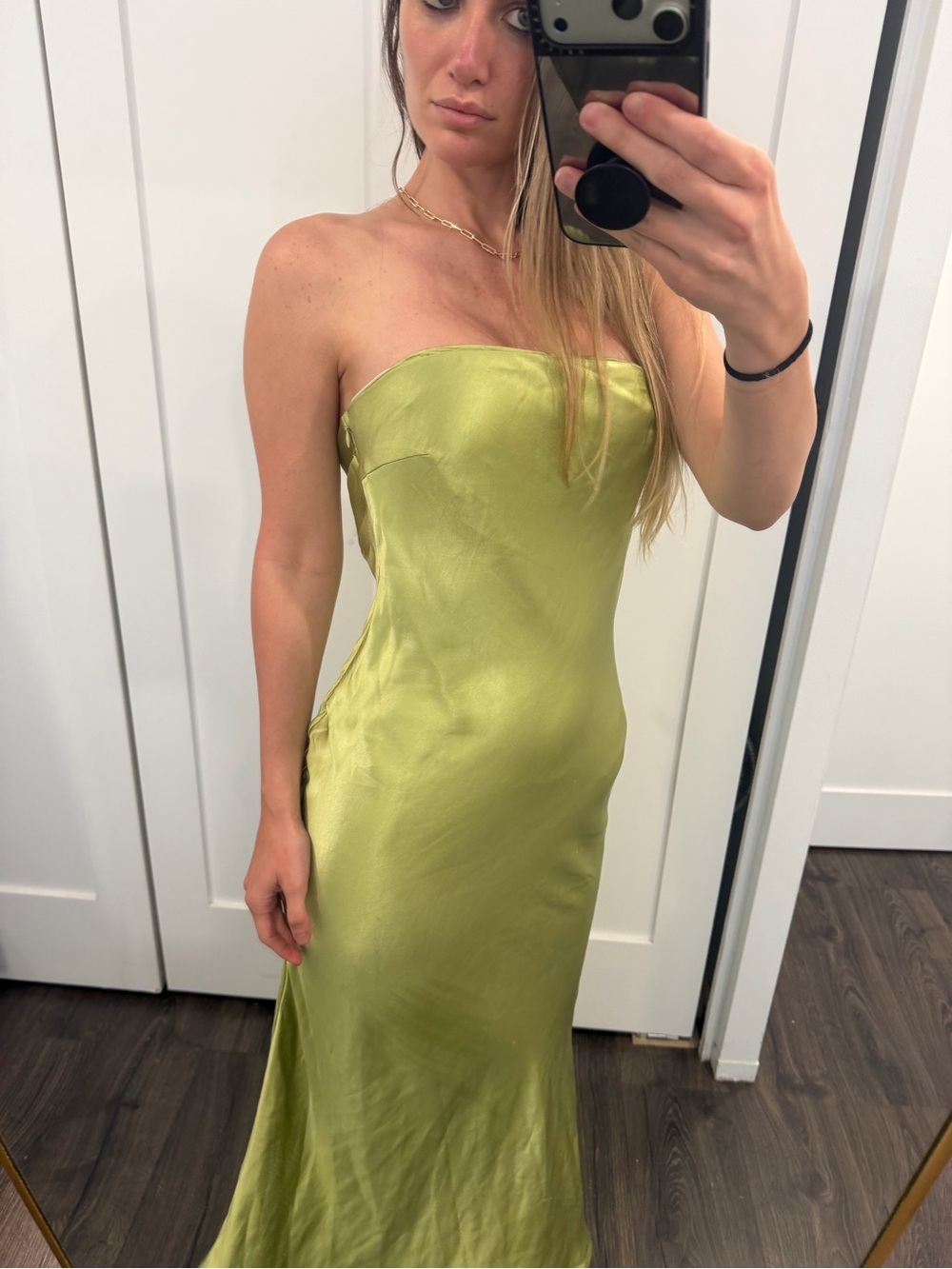 PRINCESS POLLY NWT Strapless Satin Slip Dress in Light Olive - Picture 5 of 8